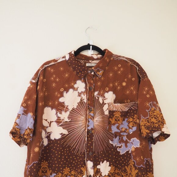 We The Free People Brown Good Vibes Button Down Short Sleeve Shirt sz M - Picture 4 of 8